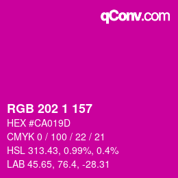 カラーコード: RGB 202 1 157 | qconv.com