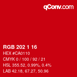 カラーコード: RGB 202 1 16 | qconv.com