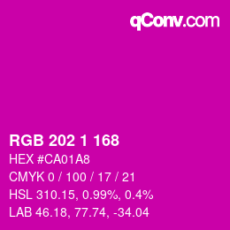 Color code: RGB 202 1 168 | qconv.com