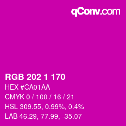 Color code: RGB 202 1 170 | qconv.com