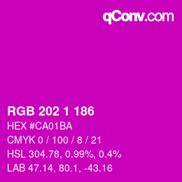 Color code: RGB 202 1 186 | qconv.com
