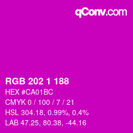 Color code: RGB 202 1 188 | qconv.com