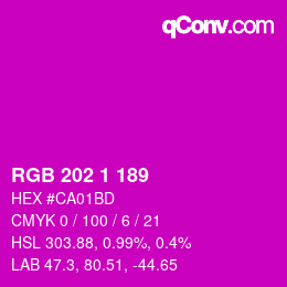 Color code: RGB 202 1 189 | qconv.com