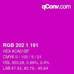 カラーコード: RGB 202 1 191 | qconv.com
