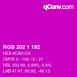 Color code: RGB 202 1 192 | qconv.com