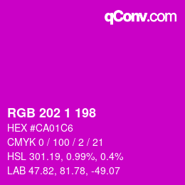 Color code: RGB 202 1 198 | qconv.com