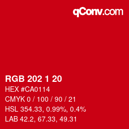 カラーコード: RGB 202 1 20 | qconv.com