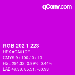 Color code: RGB 202 1 223 | qconv.com
