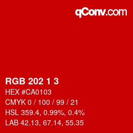 Color code: RGB 202 1 3 | qconv.com