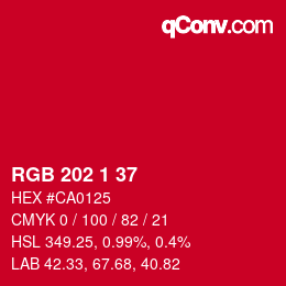 Color code: RGB 202 1 37 | qconv.com