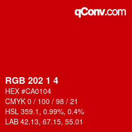 Color code: RGB 202 1 4 | qconv.com