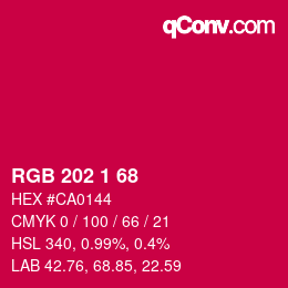 Color code: RGB 202 1 68 | qconv.com