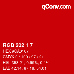 Color code: RGB 202 1 7 | qconv.com