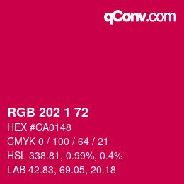 Farbcode: RGB 202 1 72 | qconv.com