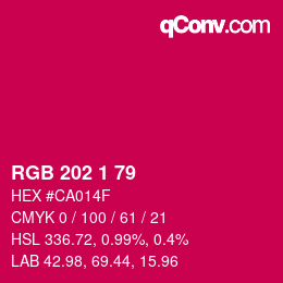 カラーコード: RGB 202 1 79 | qconv.com