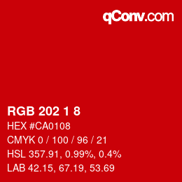 Color code: RGB 202 1 8 | qconv.com