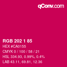 Color code: RGB 202 1 85 | qconv.com