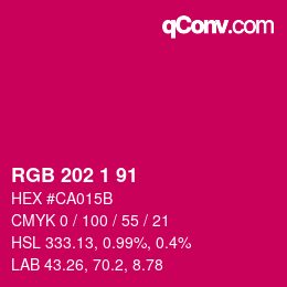 Color code: RGB 202 1 91 | qconv.com