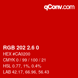 カラーコード: RGB 202 2.6 0 | qconv.com