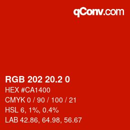 カラーコード: RGB 202 20.2 0 | qconv.com