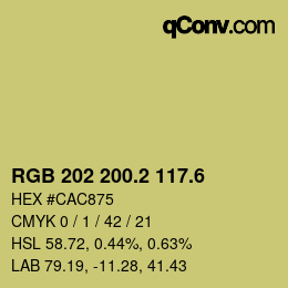 カラーコード: RGB 202 200.2 117.6 | qconv.com