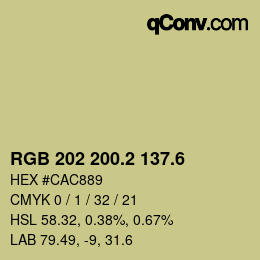 カラーコード: RGB 202 200.2 137.6 | qconv.com