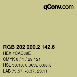 カラーコード: RGB 202 200.2 142.6 | qconv.com