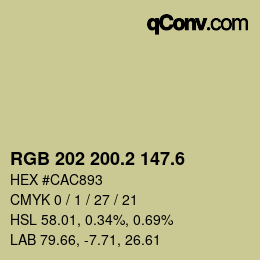 カラーコード: RGB 202 200.2 147.6 | qconv.com
