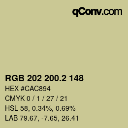 カラーコード: RGB 202 200.2 148 | qconv.com