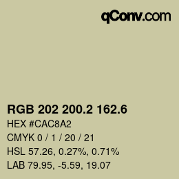 カラーコード: RGB 202 200.2 162.6 | qconv.com