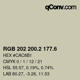 カラーコード: RGB 202 200.2 177.6 | qconv.com