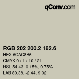 カラーコード: RGB 202 200.2 182.6 | qconv.com