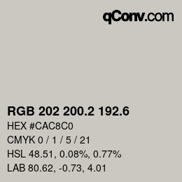 カラーコード: RGB 202 200.2 192.6 | qconv.com