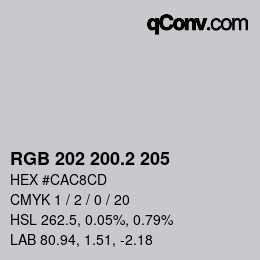 カラーコード: RGB 202 200.2 205 | qconv.com