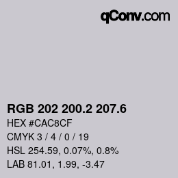 カラーコード: RGB 202 200.2 207.6 | qconv.com