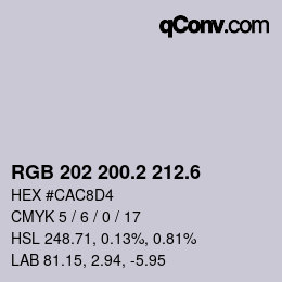 カラーコード: RGB 202 200.2 212.6 | qconv.com