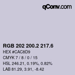 カラーコード: RGB 202 200.2 217.6 | qconv.com