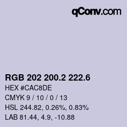 カラーコード: RGB 202 200.2 222.6 | qconv.com
