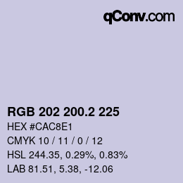 カラーコード: RGB 202 200.2 225 | qconv.com