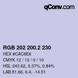 カラーコード: RGB 202 200.2 230 | qconv.com