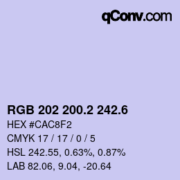 カラーコード: RGB 202 200.2 242.6 | qconv.com