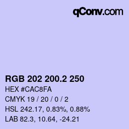 カラーコード: RGB 202 200.2 250 | qconv.com