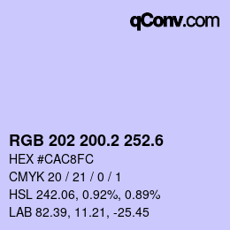 カラーコード: RGB 202 200.2 252.6 | qconv.com