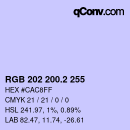 カラーコード: RGB 202 200.2 255 | qconv.com