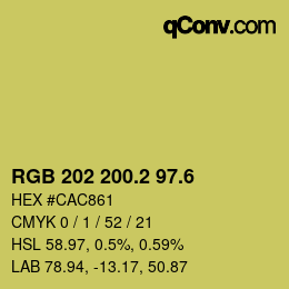 カラーコード: RGB 202 200.2 97.6 | qconv.com