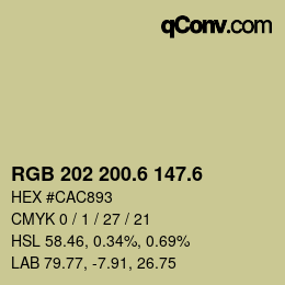 カラーコード: RGB 202 200.6 147.6 | qconv.com
