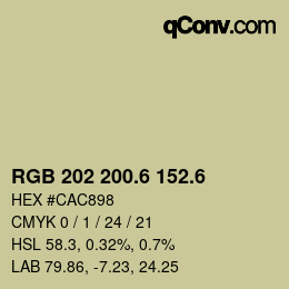 カラーコード: RGB 202 200.6 152.6 | qconv.com