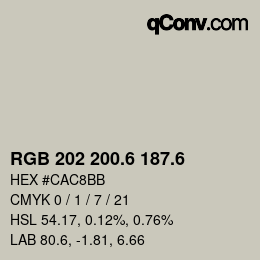 カラーコード: RGB 202 200.6 187.6 | qconv.com