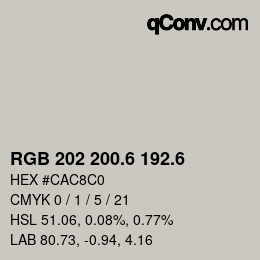 カラーコード: RGB 202 200.6 192.6 | qconv.com