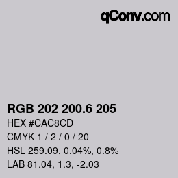 カラーコード: RGB 202 200.6 205 | qconv.com